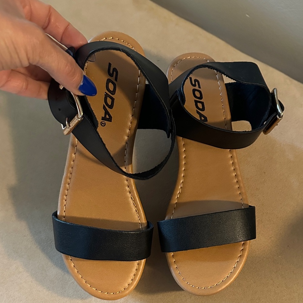 Soda Black and Tan Women's Sandals